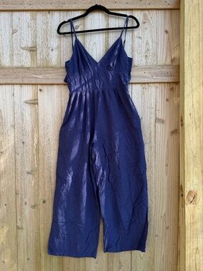 Japna Navy Blue Spaghetti-Strap Wide-Leg Jumpsuit